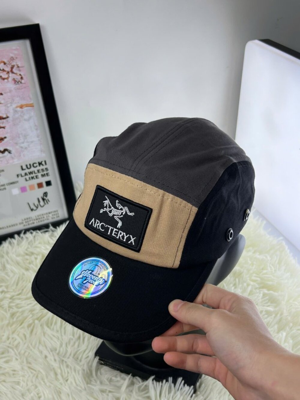 Arc’teryx Logo Embroidered Black Tan 5 Panel Camper Adjustable Hat